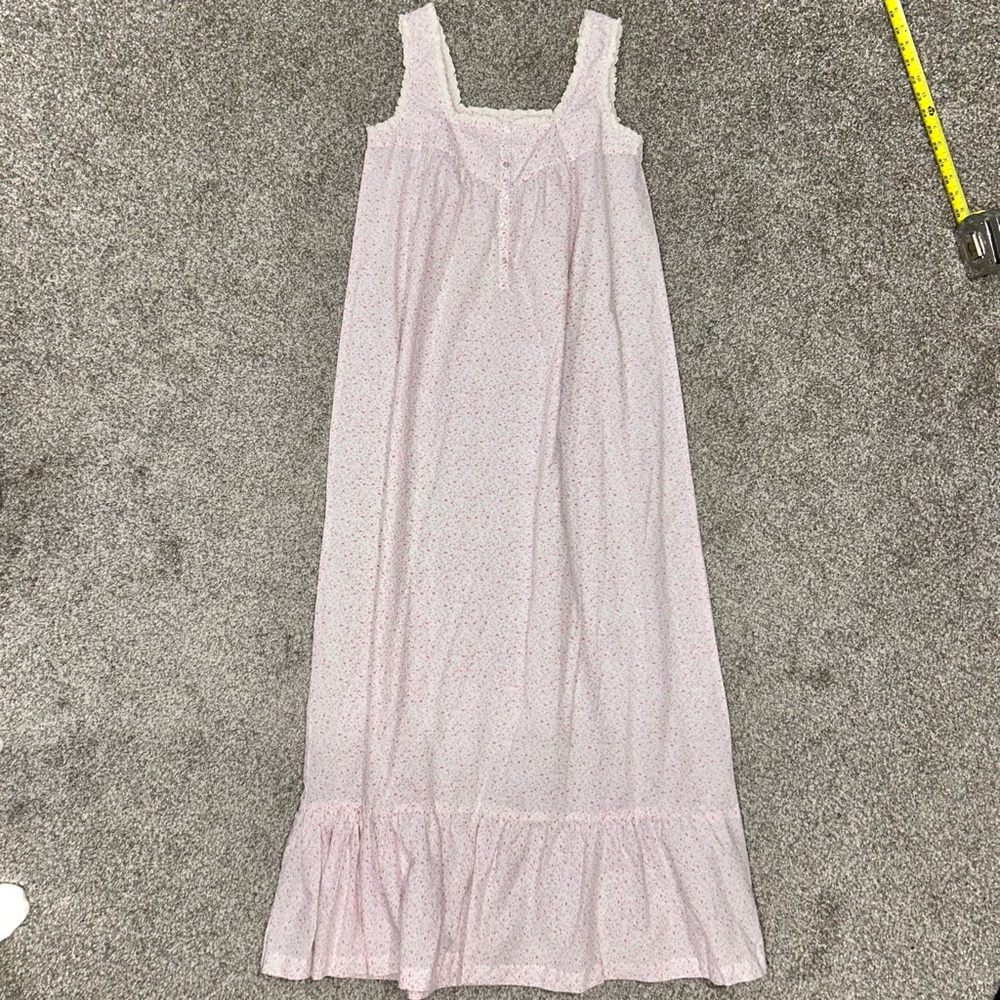 Vintage Pink Floral Lace Trim Sleeveless Cotton Blend Maxi Long Nightgown